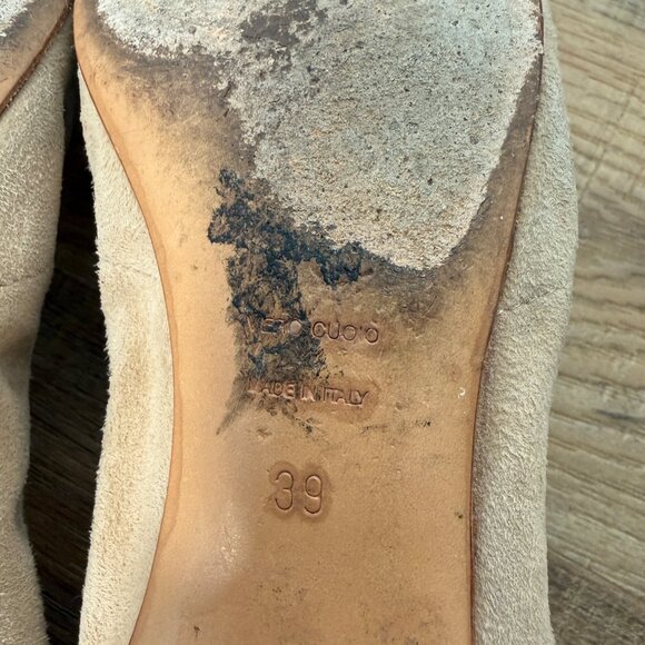 Jacques Loup Cannes Suede Tan Ballet Flats Leather Scalloped Edge Feminine 39 - Picture 5 of 8